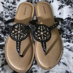 Torrid Black and Tan Studded Sandals with Cushioned Insole